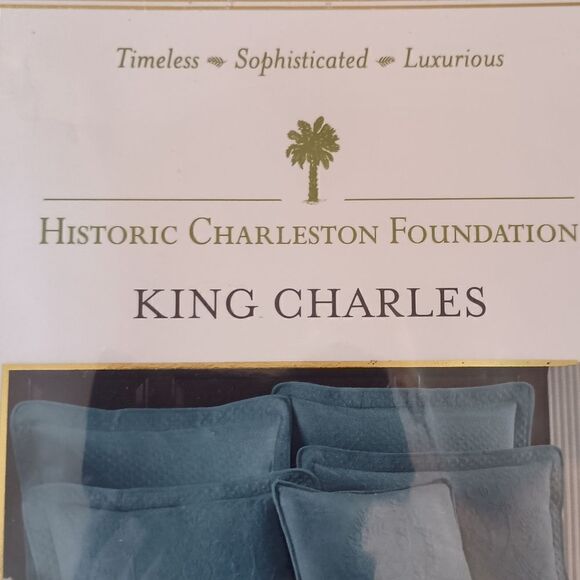 Historic Charleston Foundation King  Charles Shams Set Of 2 NEW Blue Textured. - Picture 7 of 16